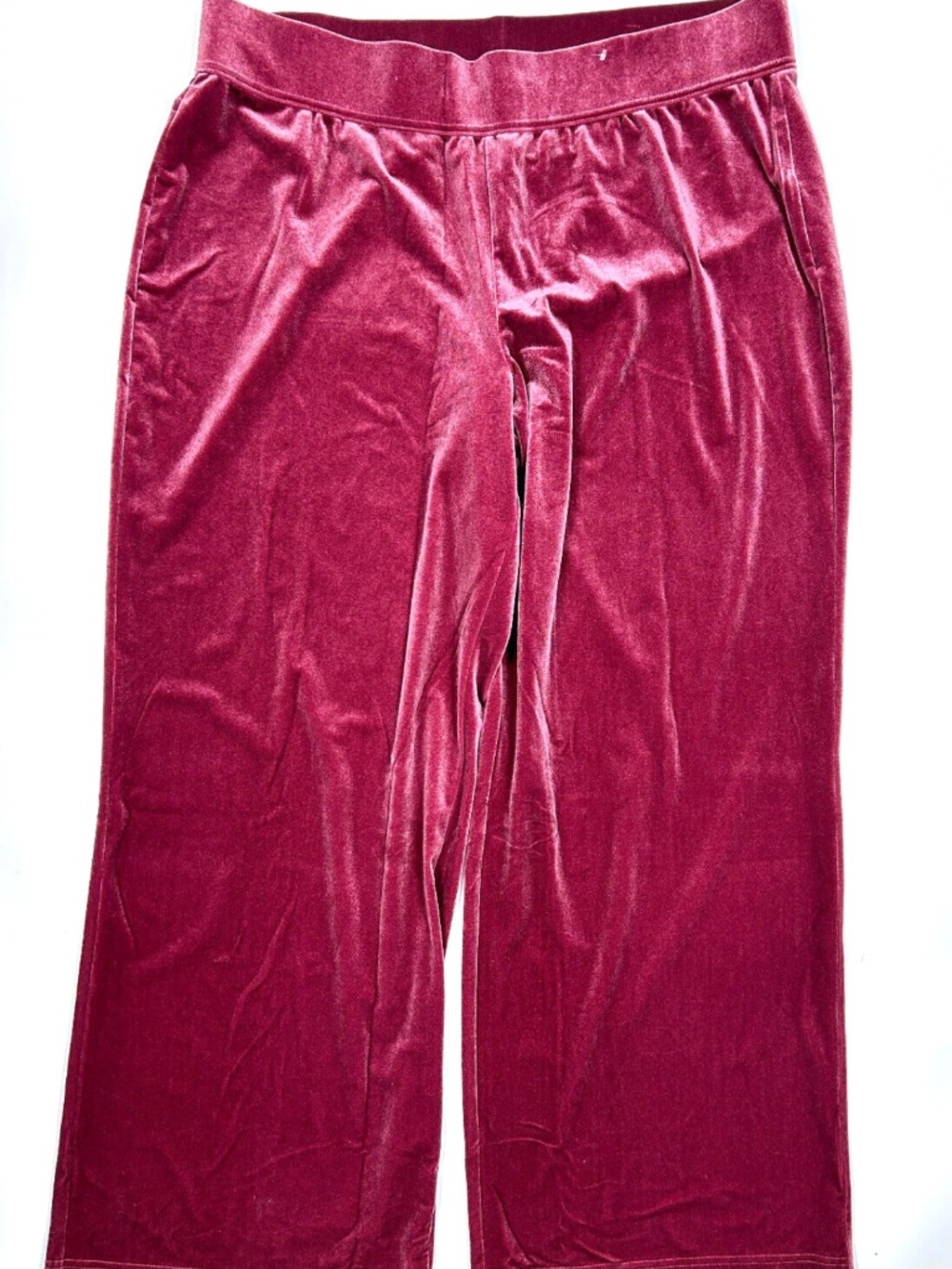 Lands End Velour Wide Leg Pants Pull On Pink Mauve Plus Size 2x 20w-22w 40x31